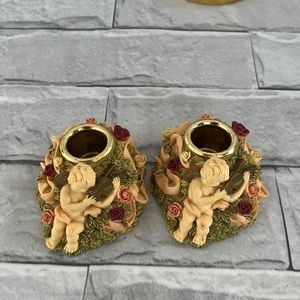 Vintage shabby chic Dezine hand painted candlestick holders